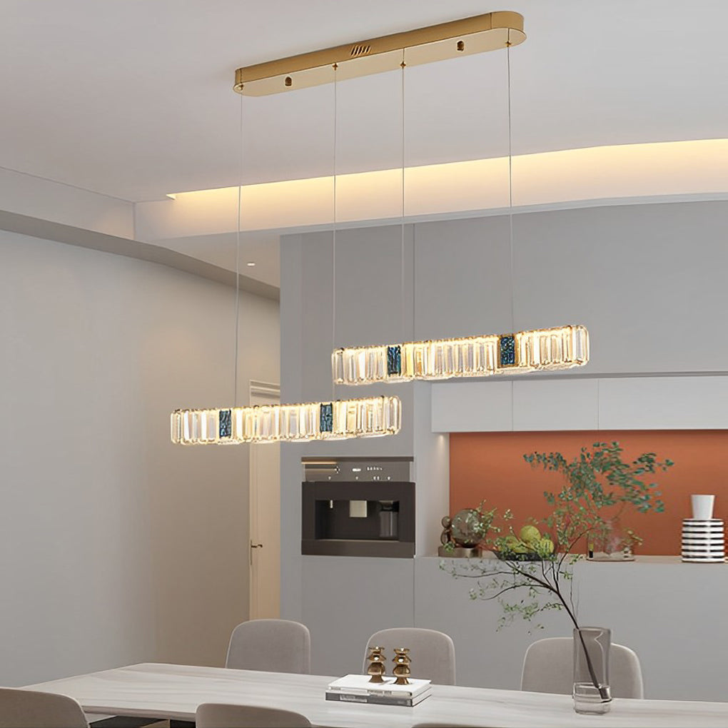Gold modern two-strip pendant lighting — 39.4" L x 4.7" W x 3" H