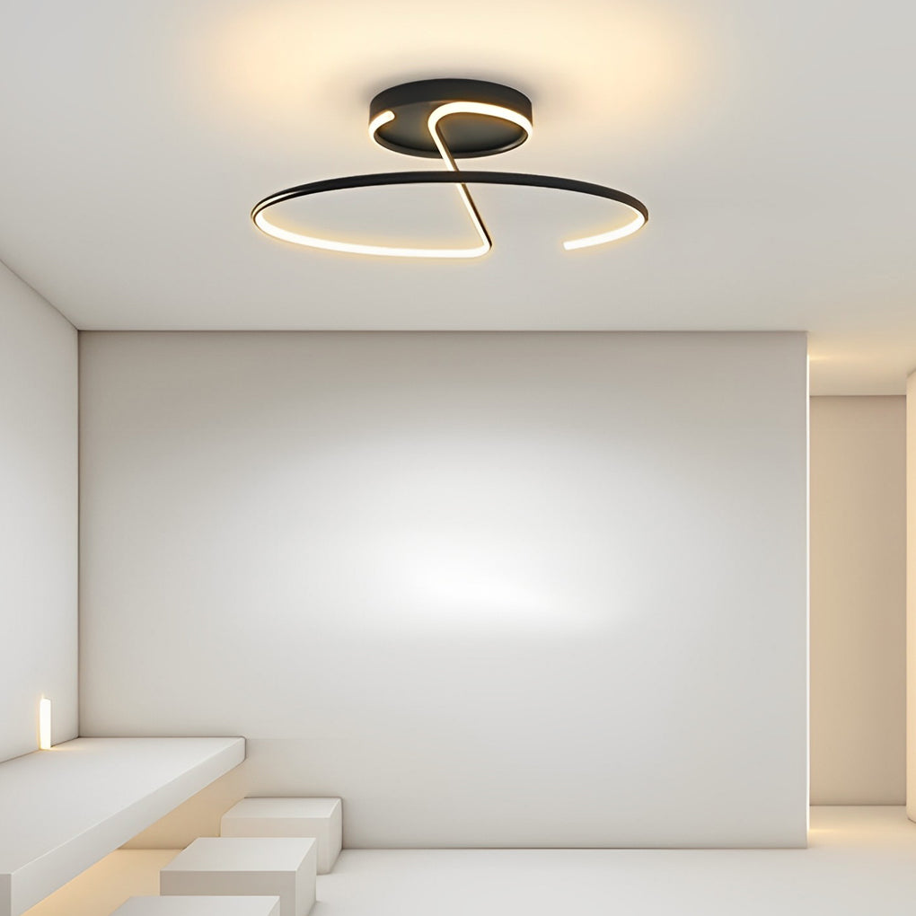 Modern semi-flush circular semi-flush mount light in synthetic — Cool White (6000K) / Matte Black
