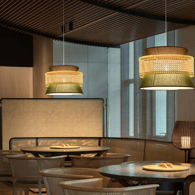 Modern Rattan Japanese Drum Pendant Light