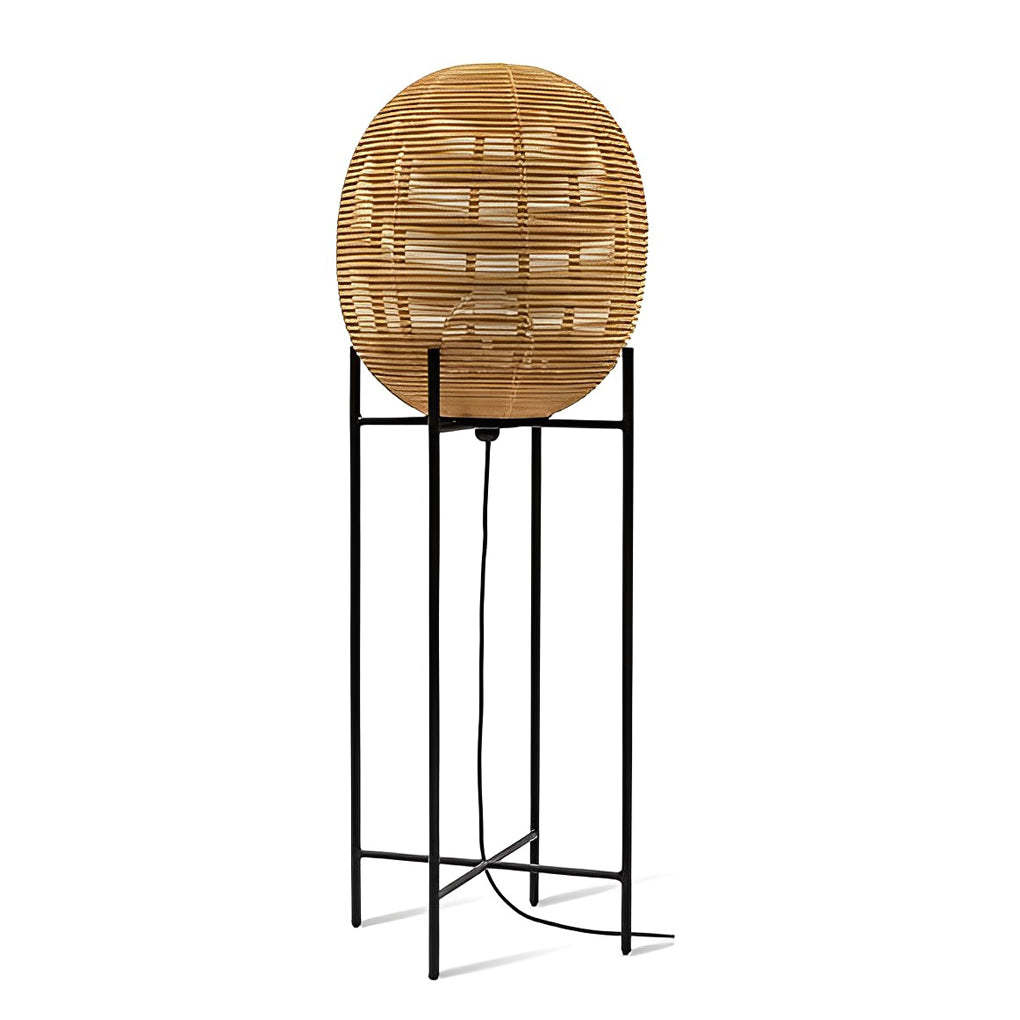 Rustic Boho Rattan and Metal Frame Accent Floor Lamp-Lighom