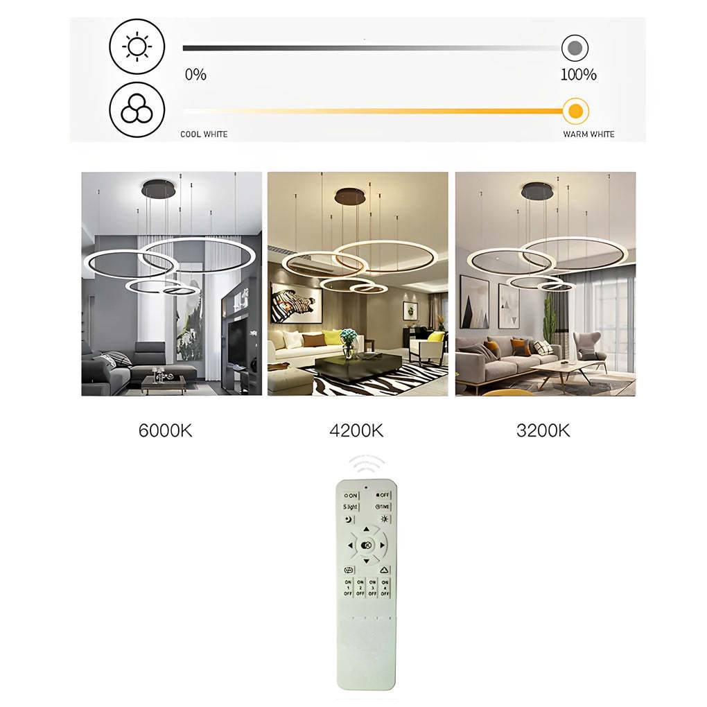 4-Circle Artistic Dimmable LED Modern Pendant
