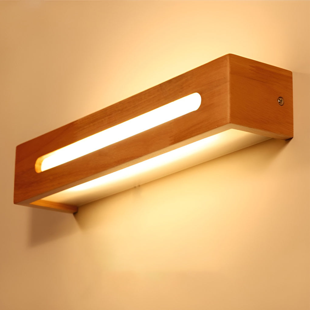 Rectangular Wood Waterproof LED Nordic Wall Lamp Mirror Light Sconces-Lighom