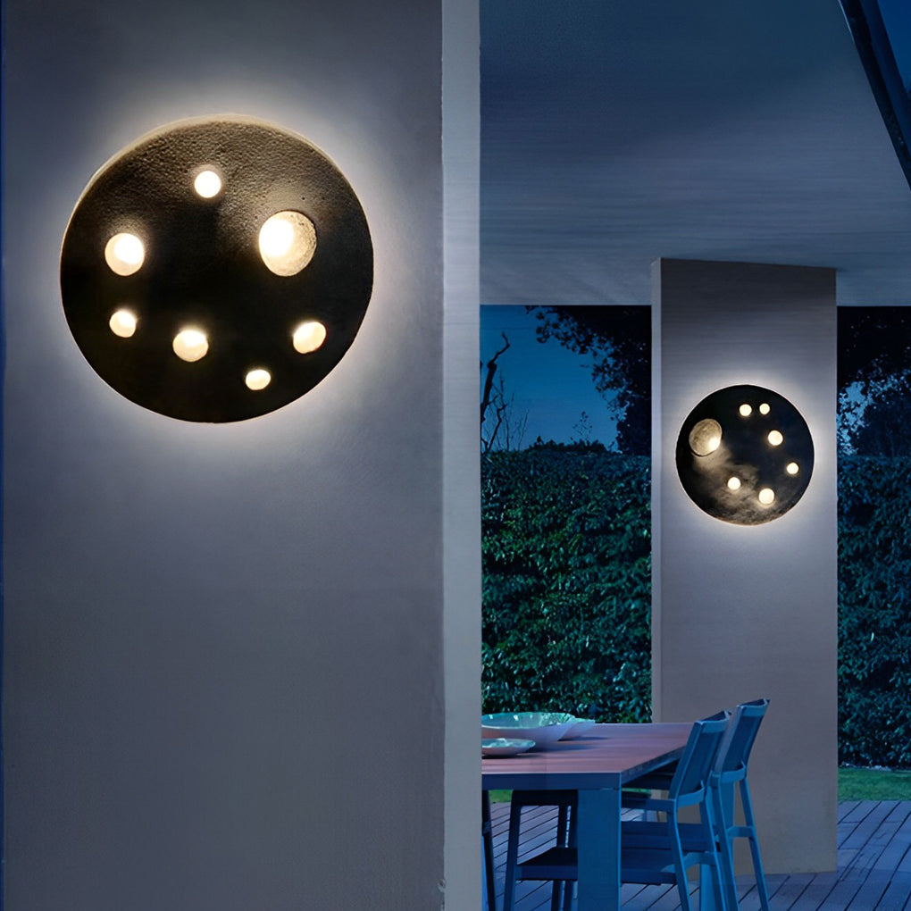Round Cement Lunar Crater LED Outdoor Wall Lamp