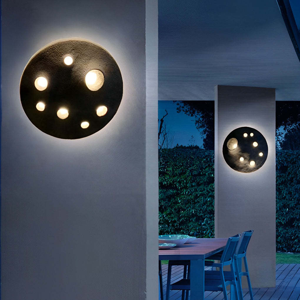 Round Cement Lunar Crater LED Outdoor Wall Lamp