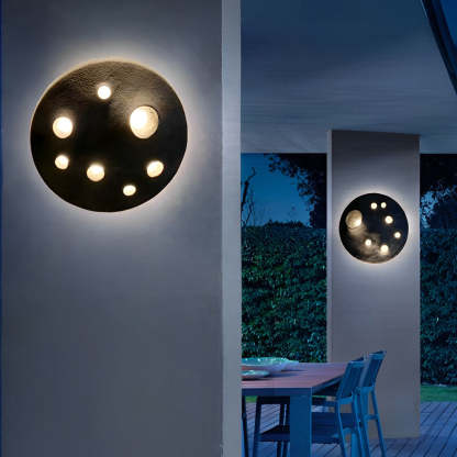 Round Cement Lunar Crater LED Outdoor Wall Lamp