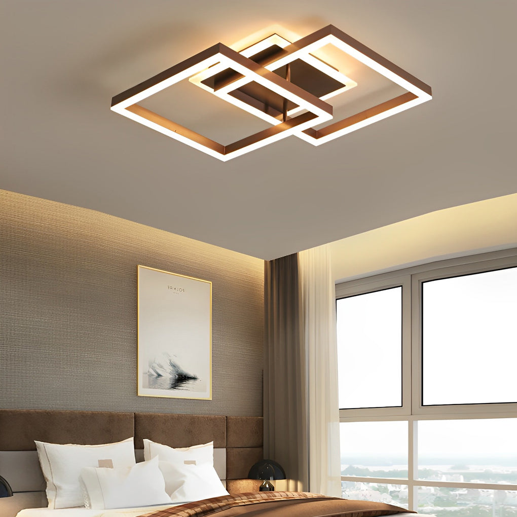Square Overlapping LED Aluminum Brown Modern Ceiling Light