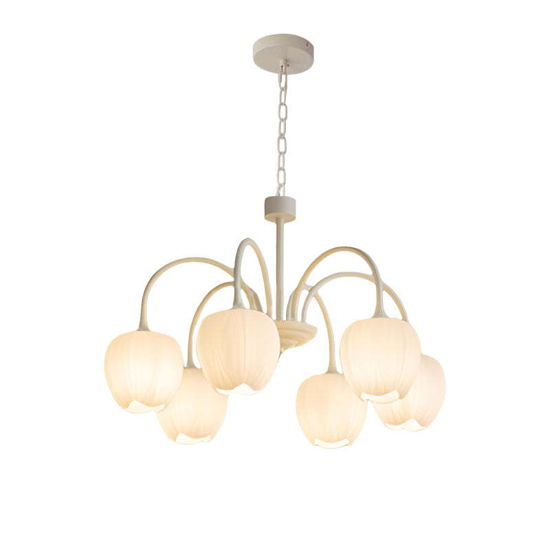 Tulips Flowers Three Step Dimming LED Milky White Modern Chandelier-Lighom