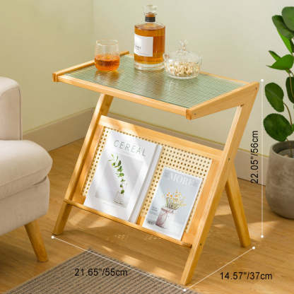 Geometric Bamboo Glass Side Table — Original Wood Color