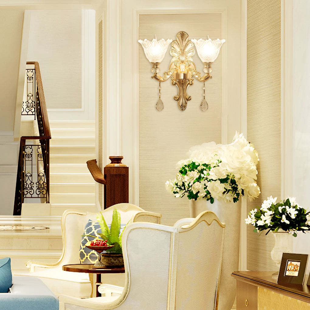 2 Lights Flowers Crystal Glass Three Step Dimming European-Style Wall Lamp-Lighom