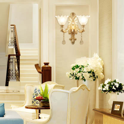 2 Lights Flowers Crystal Glass Three Step Dimming European-Style Wall Lamp-Lighom