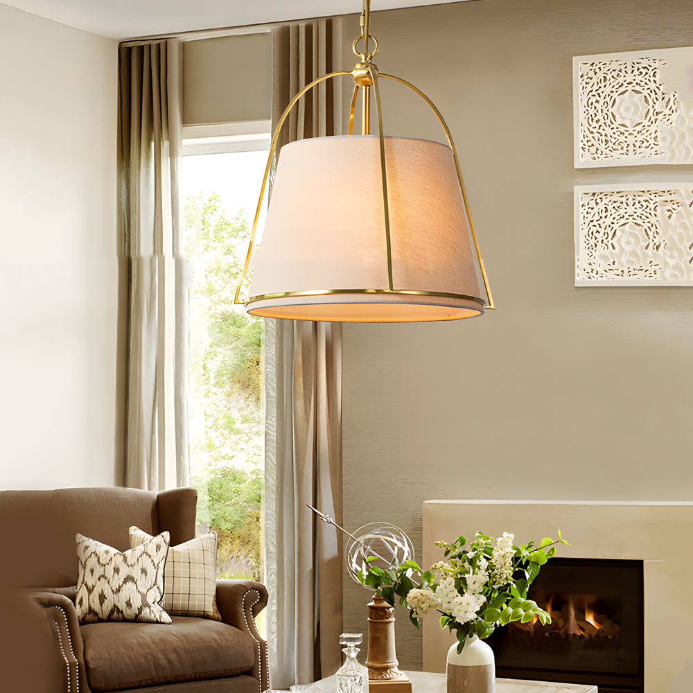 Trapezoid 13.8'' Wide Pendant Gold Fixture with White Fabric Shade