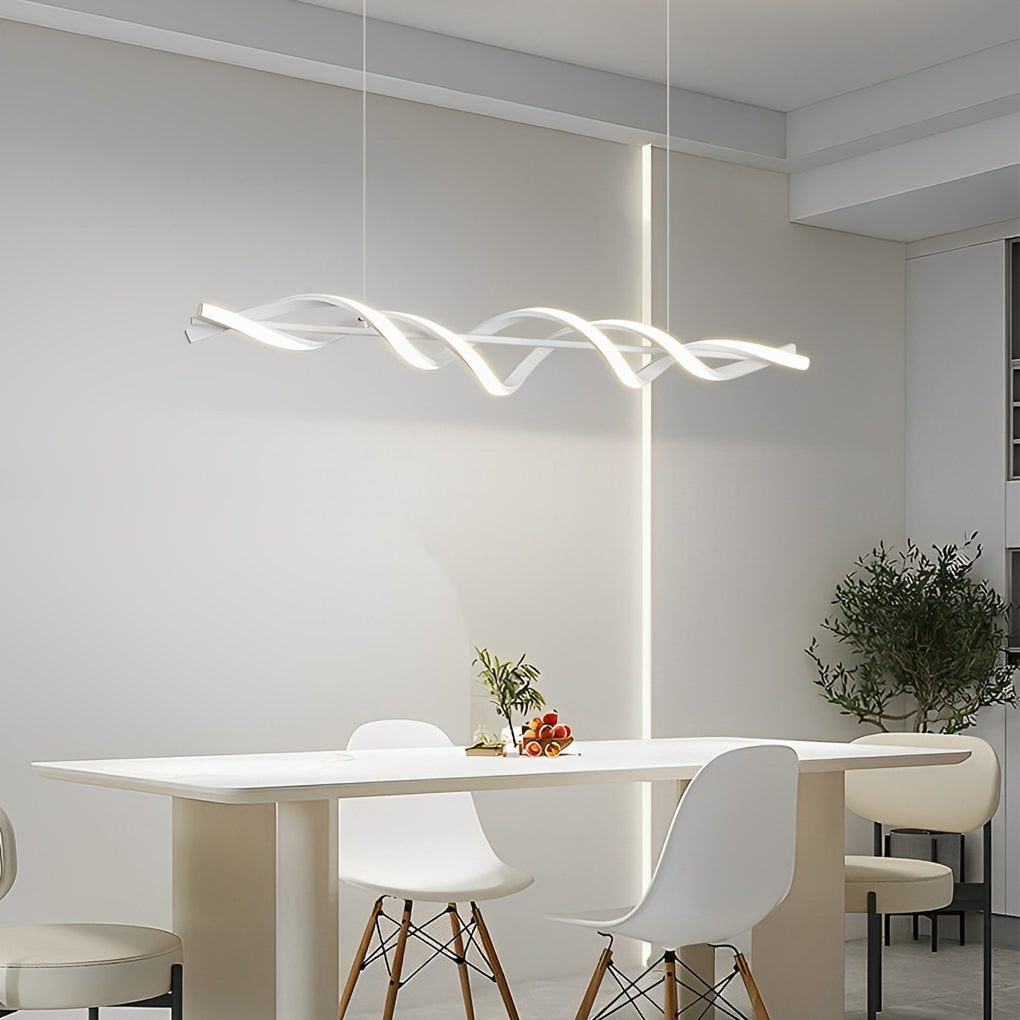 Long Wave Spiral Dimmable LED White Modern Dining Chandelier
