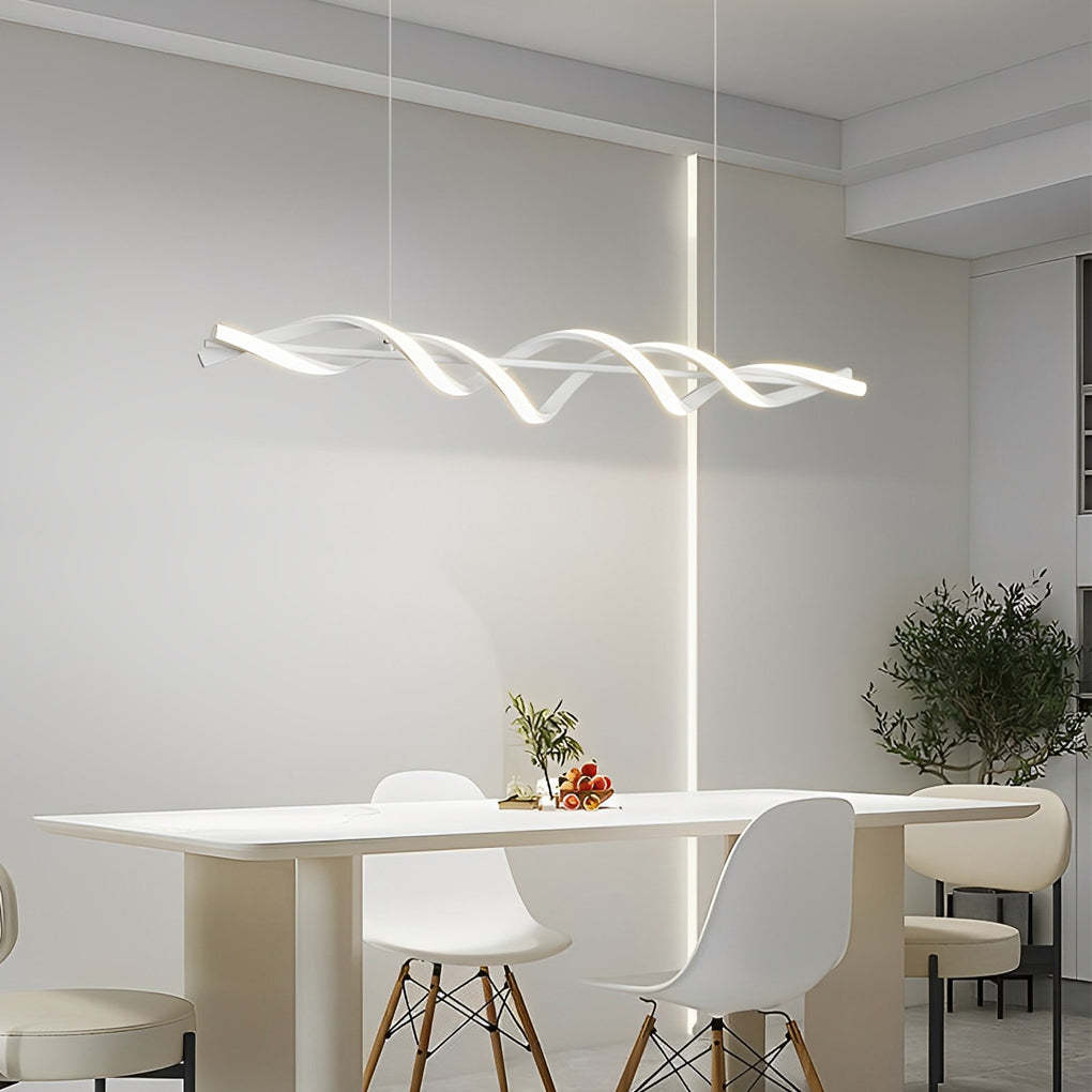 Long Wave Spiral Dimmable LED White Modern Dining Chandelier