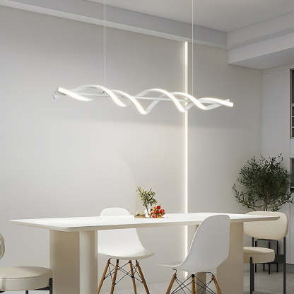Long Wave Spiral Dimmable LED White Modern Dining Chandelier