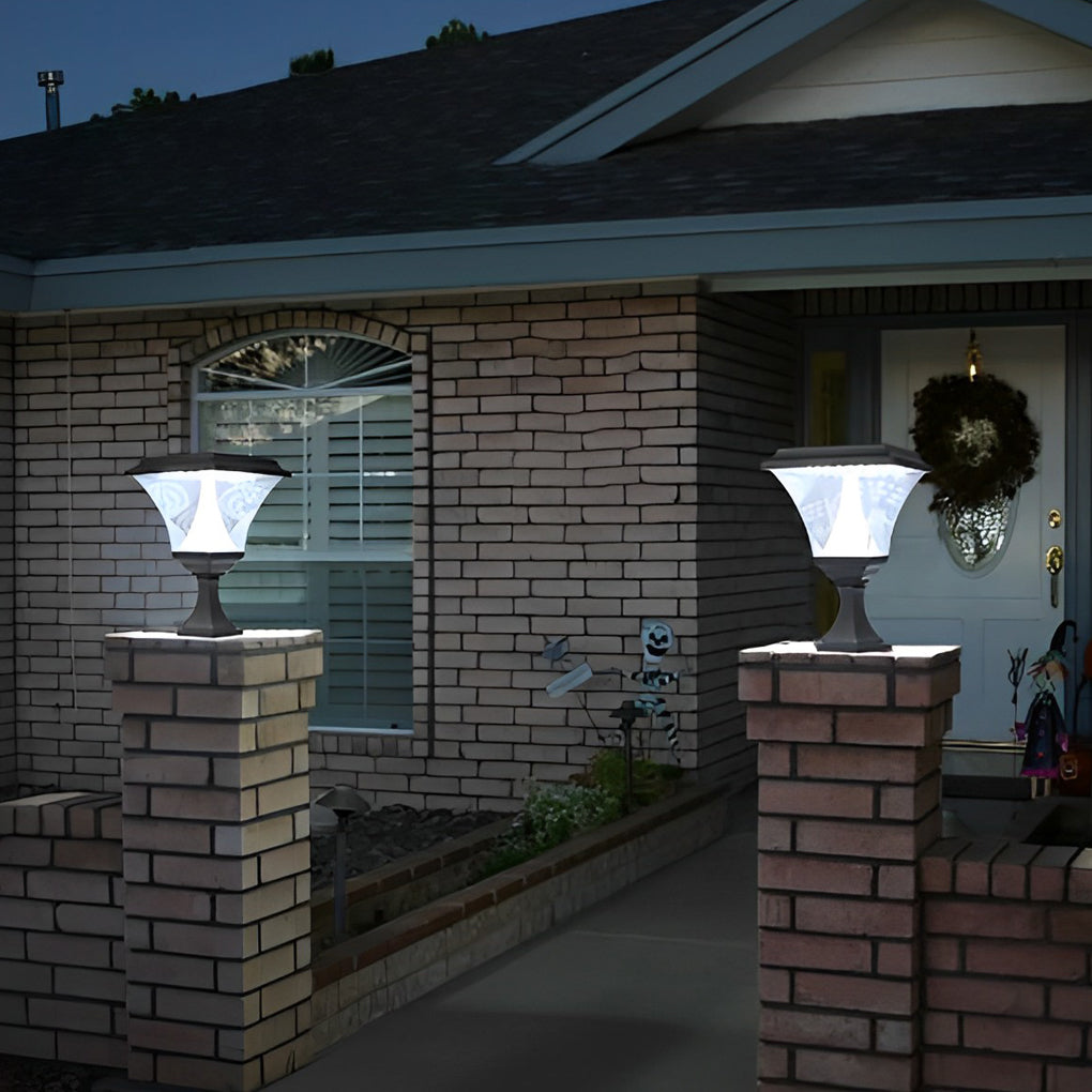 Black synthetic square fence outdoor post lights - modern — Cool White (6000K) / Set of 2