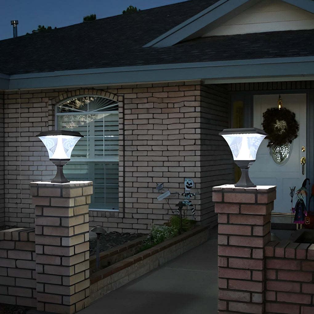 Square Retro Black Solar Fence Post Light — White / Set of 2
