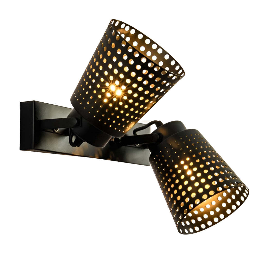 Retro Iron Hollow Adjustable Black Industrial Plug-In Sconce
