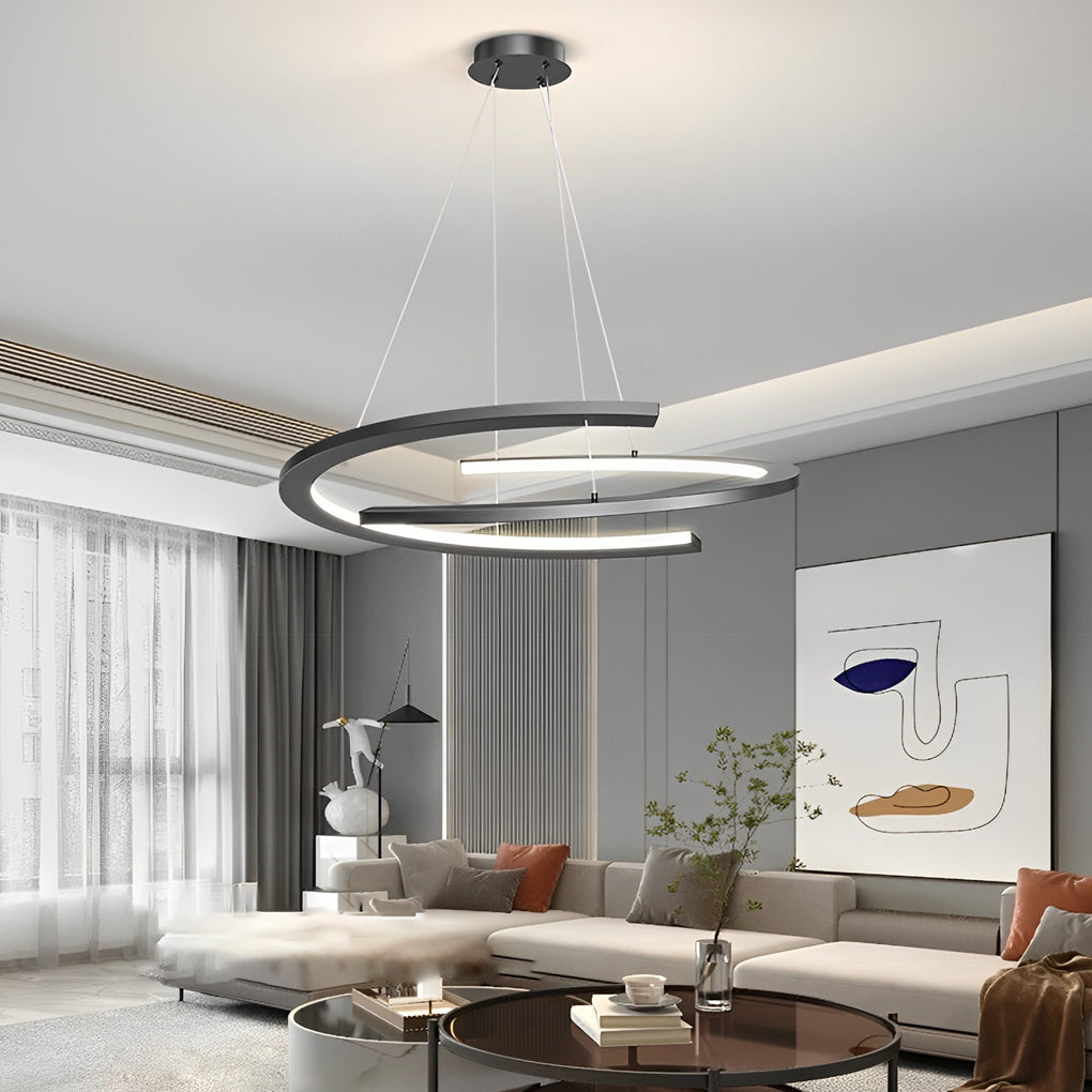 Semi-Circular LED Dimmable Black Modern Chandelier