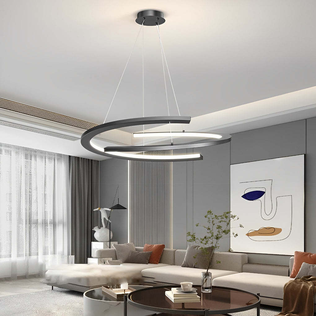 Semi-Circular LED Dimmable Black Modern Chandelier