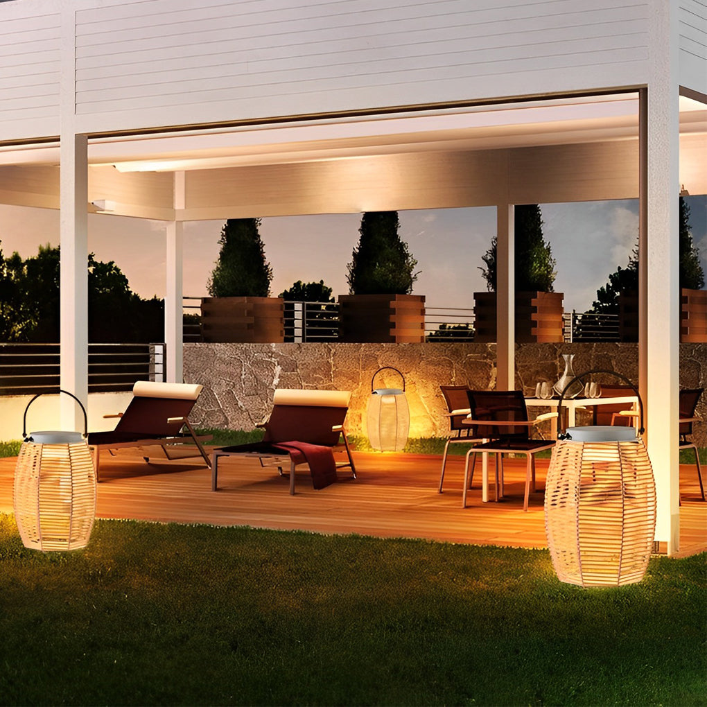 White modern portable lantern outdoor lanterns & lamps — 13" H x 10" Dia