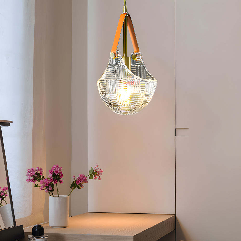 Woven Glass Leather Copper Modern Pendant Lamp
