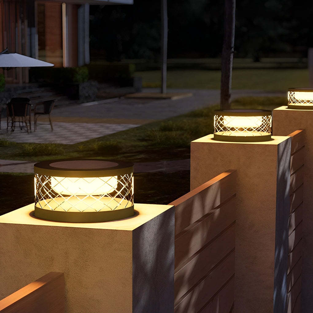 Round Acrylic Black Modern Solar Post Cap Light
