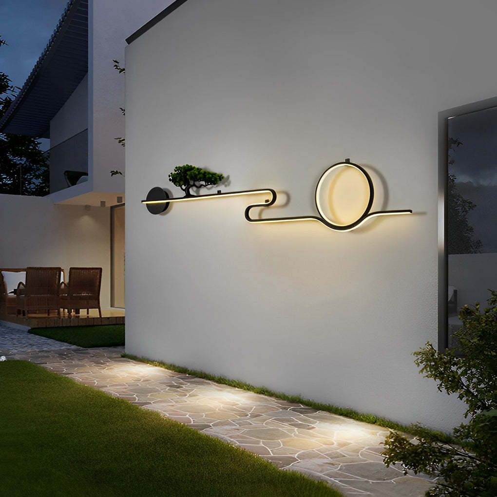 Moon Tree Scenery Waterproof LED Black Retro Outdoor Sconce