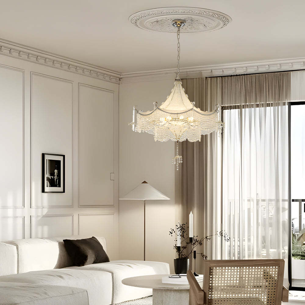Pagoda Crystal LED Dimmable Chrome Chandelier