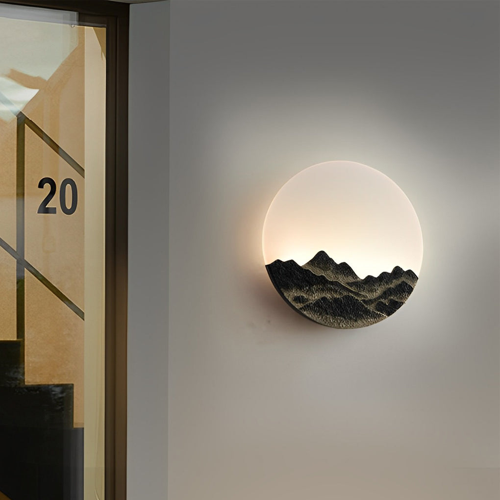 Round Creative Mountain Scenery LED Waterproof Modern Outdoor Wall Lamp-Lighom