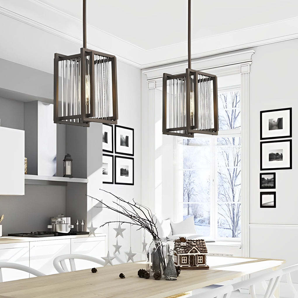 Square Iron Frame Retro Industrial Dining Chandelier