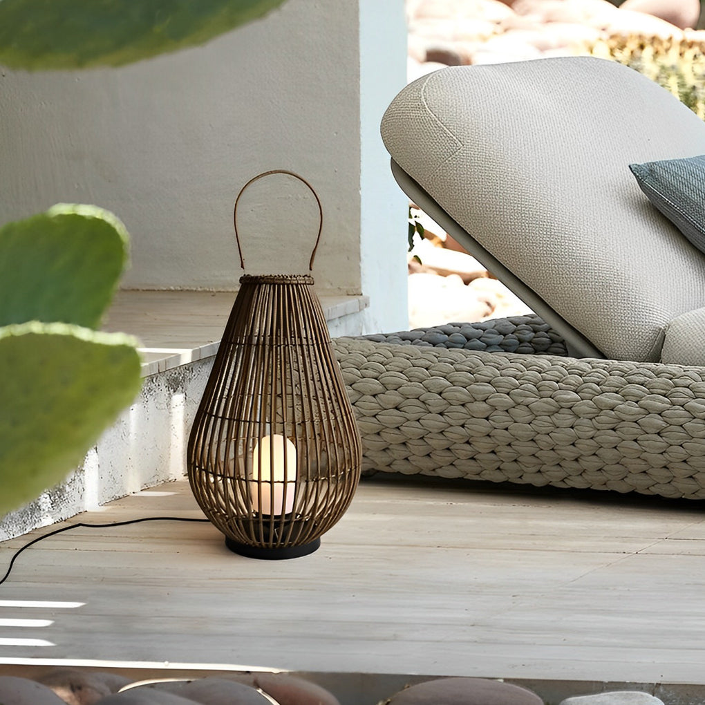 Portable Waterproof Handmade Rattan Iron Modern Outdoor Light Lanterns-Lighom