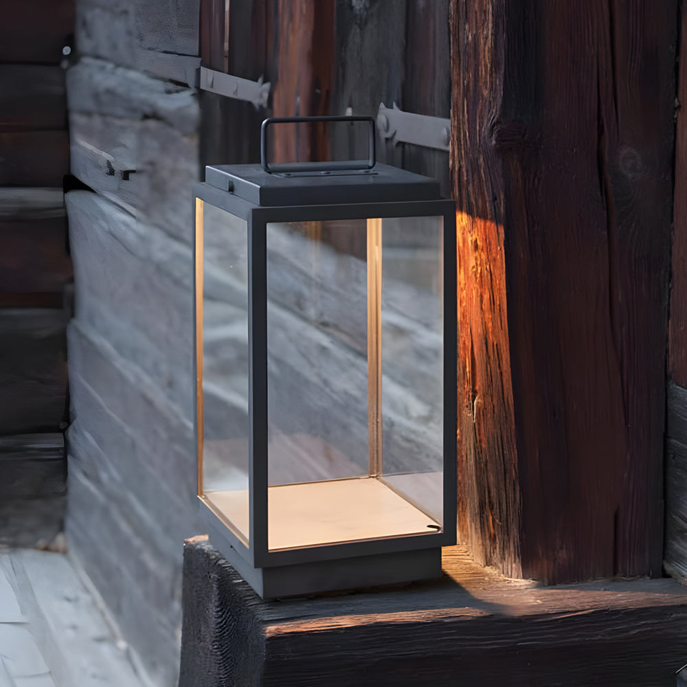 Modern 11-In Glass LED Portable Outdoor Lanterns - Hardwired-Lighom