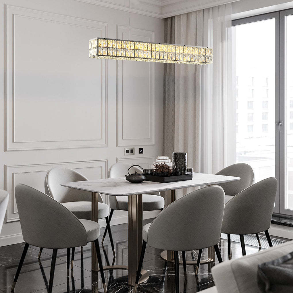 Long Rectangular Dimmable Modern Crystal Chandelier