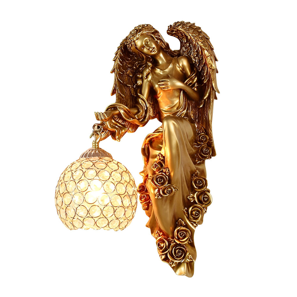 Resin Antique Angel Creative Glass Crystal European Style Wall Lamp-Lighom