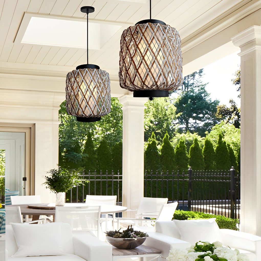 Rattan Waterproof Rustic Modern Outdoor Chandelier Pendants Ceiling Lights-Lighom