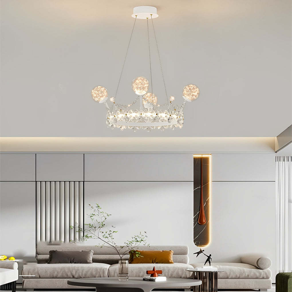 Crystal Glass Flower Crown Dimmable Nordic Chandelier