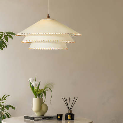 Rustic 3-Tier Parchment 1-Light Fabric Shade Pendant Light