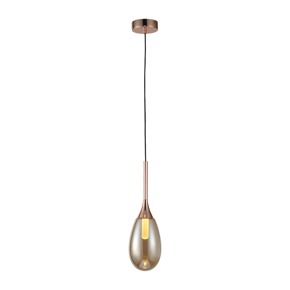 Modern Teardrop Amber Smoke Gray Glass Pendant