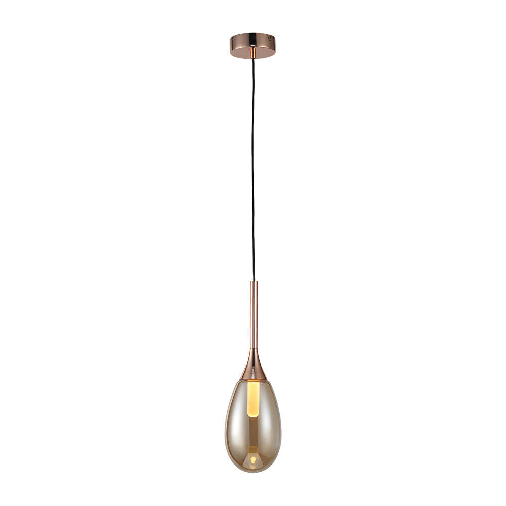 Modern Teardrop Amber Smoke Gray Glass Pendant