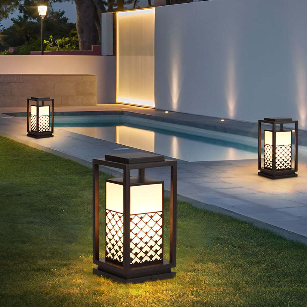 Retro Lantern Waterproof LED Black Modern Outdoor Lawn Lamp Solar Lights-Lighom