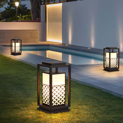 Retro Lantern Waterproof LED Black Modern Outdoor Lawn Lamp Solar Lights-Lighom