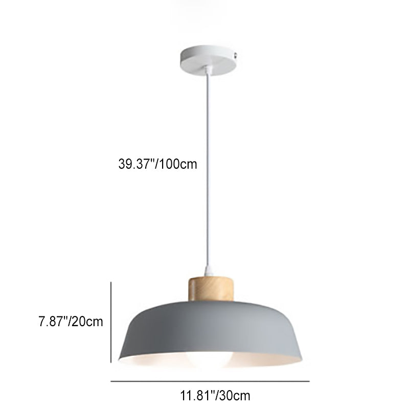 Minimalist Round Aluminum Wood Pendant Light