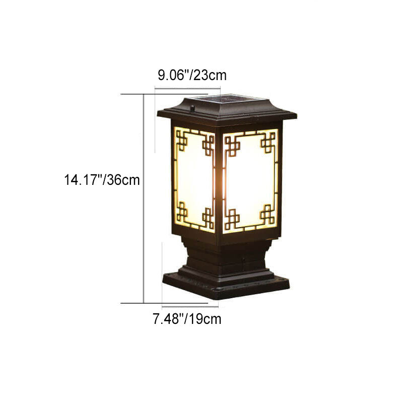 Solar Chinese Window Square Post Garden Light