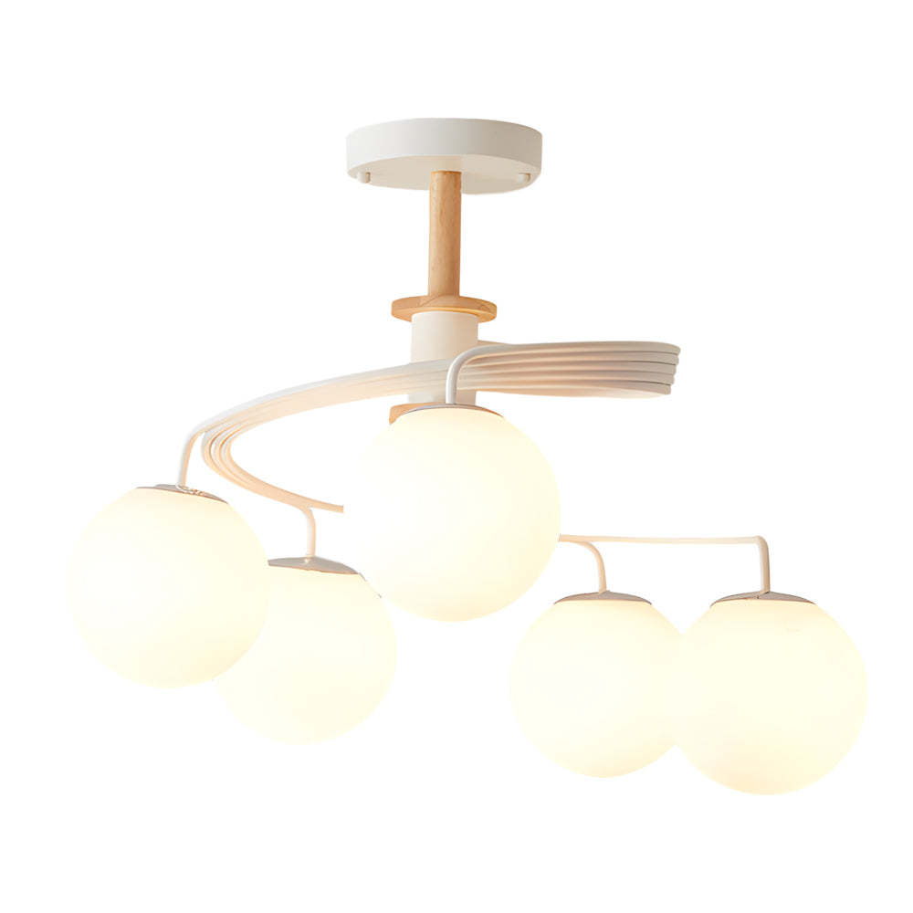 Glass Ball Spiral Metallic Semi-Flush Ceiling Light