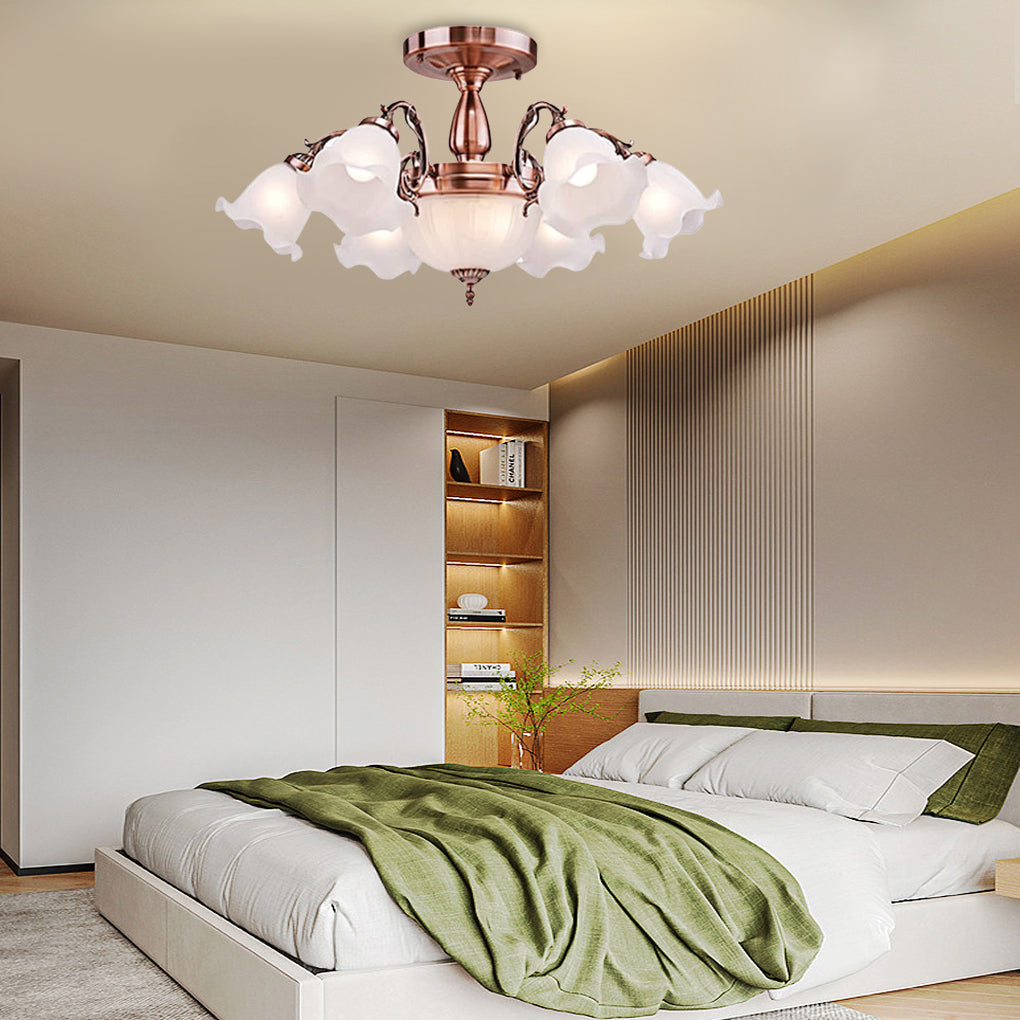 8-Light Plated Glass Flower LED Traditional Chandelier