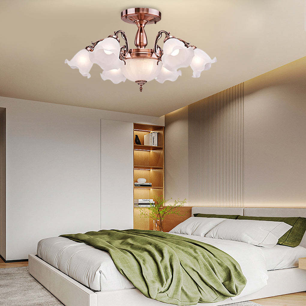 8-Light Plated Glass Flower LED Traditional Chandelier