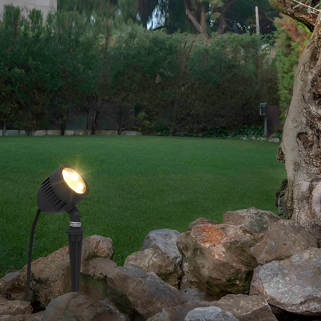 Adjustable Round COB Black Modern Outdoor Spotlight