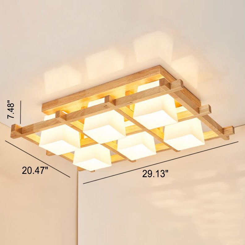 Japanese Wooden Square Flush Ceiling Light