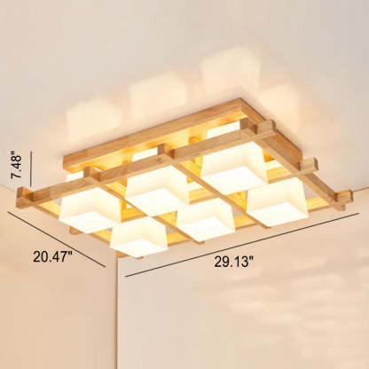 Japanese Wooden Square Flush Ceiling Light