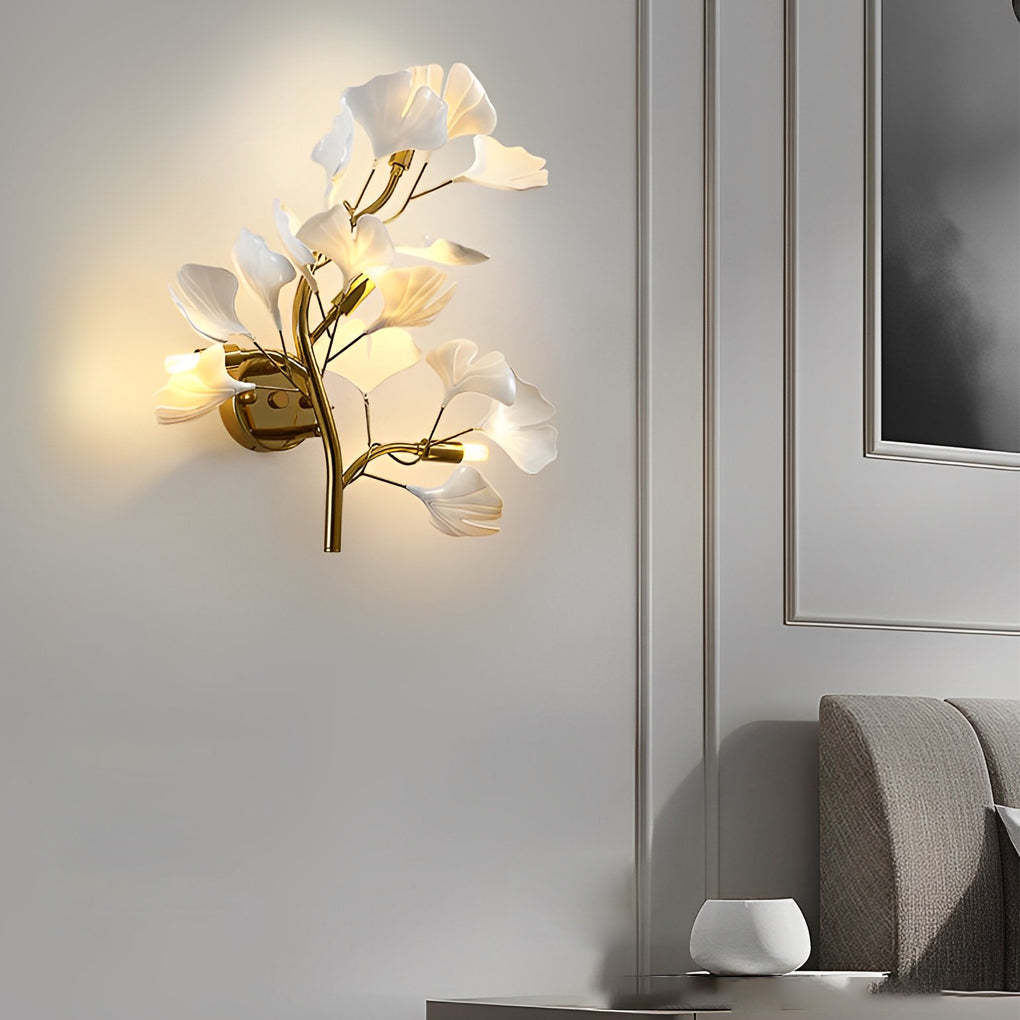 Ginkgo Biloba Leaves Branches 3 Step Dimming Gold Nordic Wall Lights Fixture-Lighom